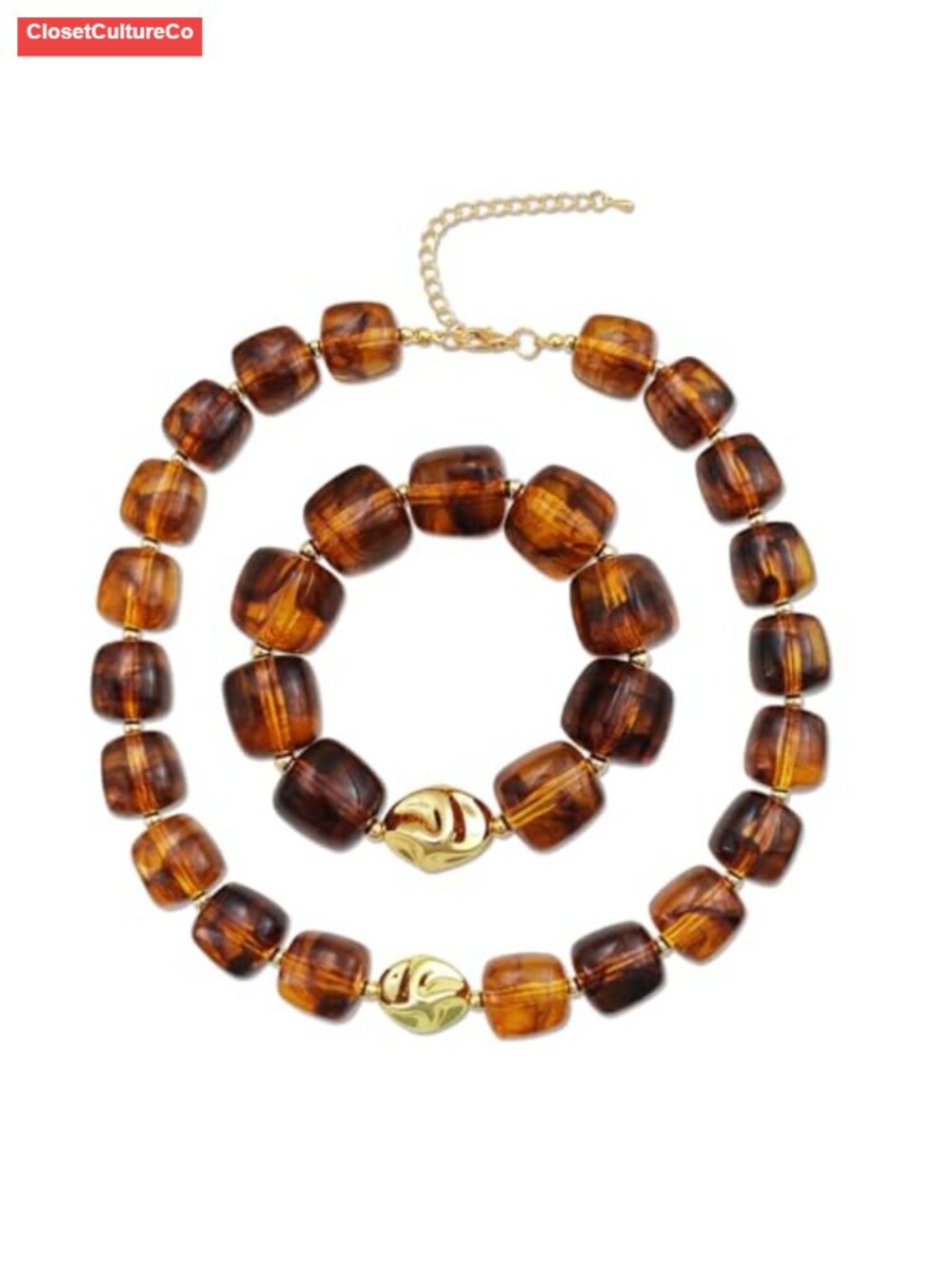 Chunky Acrylic Beaded Necklace Bracelet Set Boho Statement Jewelry